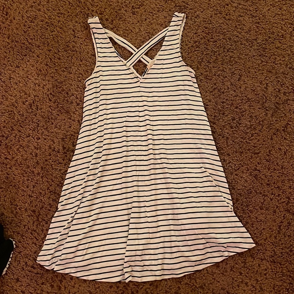 Black and white striped throwover dress